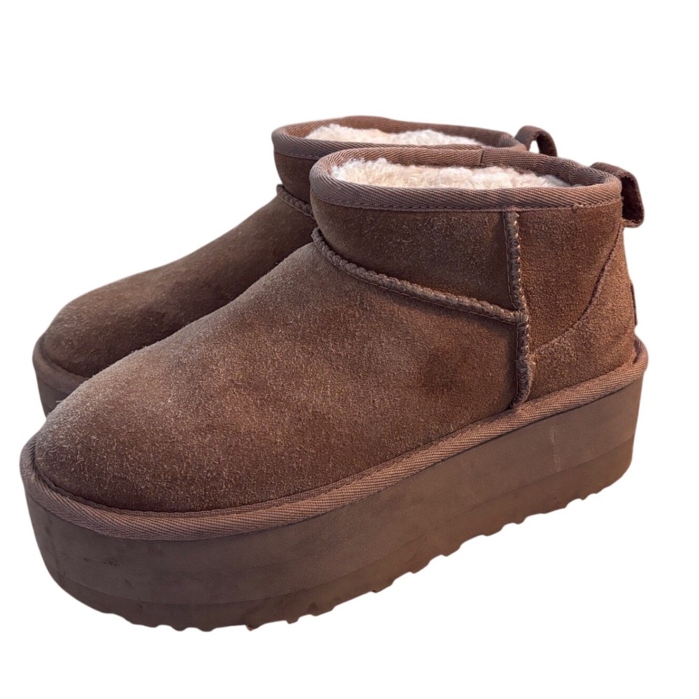 UGG Classic Ultra Mini Platform Boots Chestnut Suede 1135092 Brown Size 6